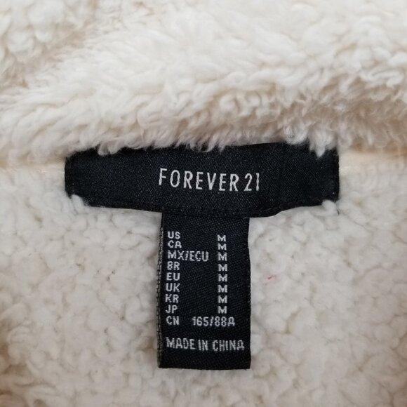 ✅Forever 21 Sherpa Pullover Sweatshirt 1/4 Zip W/Front Pocket Ivory Womens Sz M - Picture 2 of 8